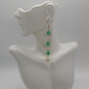 Jade Green, White & Gold | Dangle Earrings | Drop Earrings | Dainty | Delicate